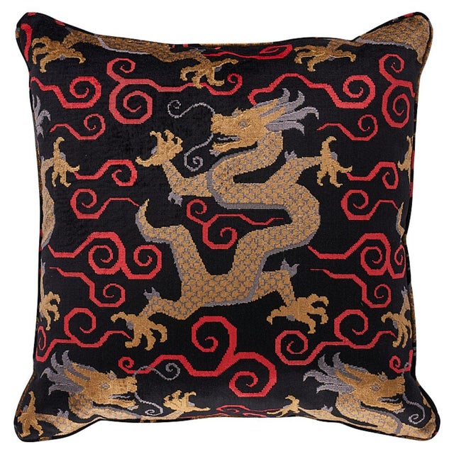 Chinoiserie Schumacher Bixi Velvet 22" Pillow in Sapphire For Sale - Image 3 of 3
