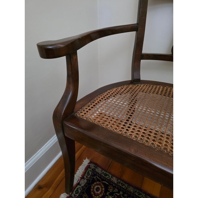 Brown 1940s Italian Biedermeier Style Caned Bench With Custom Cushion For Sale - Image 8 of 14