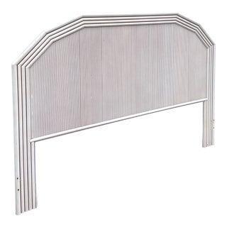 Vintage Coastal Painted Pencil Reed Angled Queen Headboard For Sale