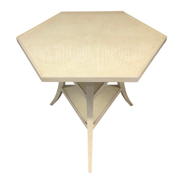 Dennis and Leen "Lambert" Faux Ivory Painted Side Table W" Drink Tray For Sale - Image 9 of 12