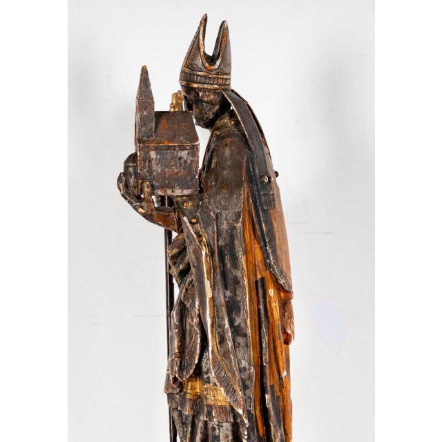 Antique 18th C Carved & Painted Giltwood Figure of St. Agustin For Sale In Los Angeles - Image 6 of 7