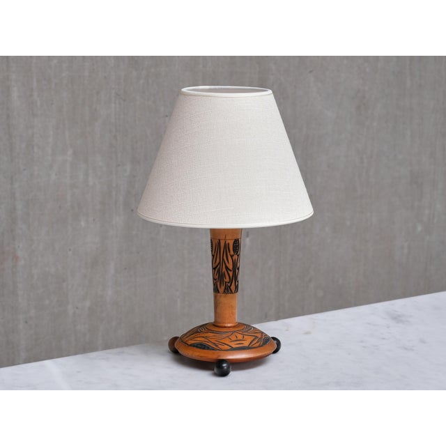 Amsterdam School Table Lamp with Carved Foliate Decoration, Netherlands, 1920s For Sale - Image 12 of 13