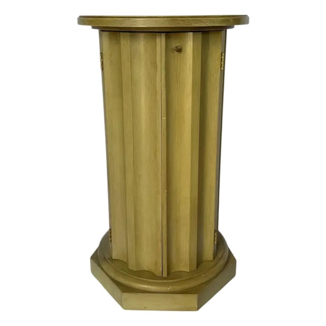 Neoclassical Fluted Column Bar Cabinet Pedestal Side End Table, Vintage Revival For Sale