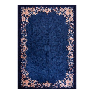 1920s Traditional Floral Antique Chinese Peking Wool Blue Hand Knotted Rug For Sale