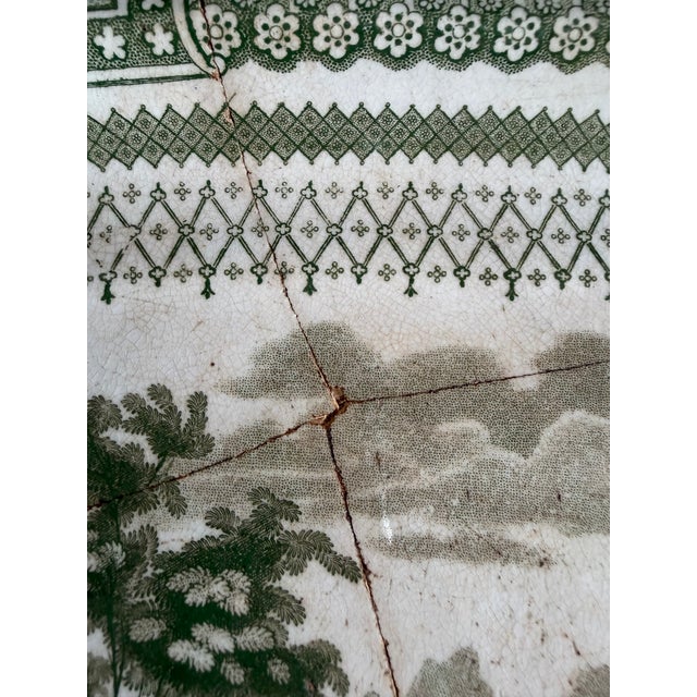 Farmhouse Antique Staffordshire Green Transferware Platter "Cologne" With Staple Repair, Circa 1830's For Sale - Image 3 of 14