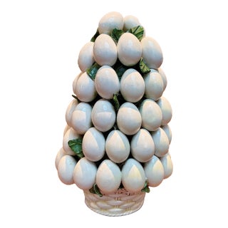 Vintage Italian Majolica Ceramic Egg Topiary Centerpiece For Sale