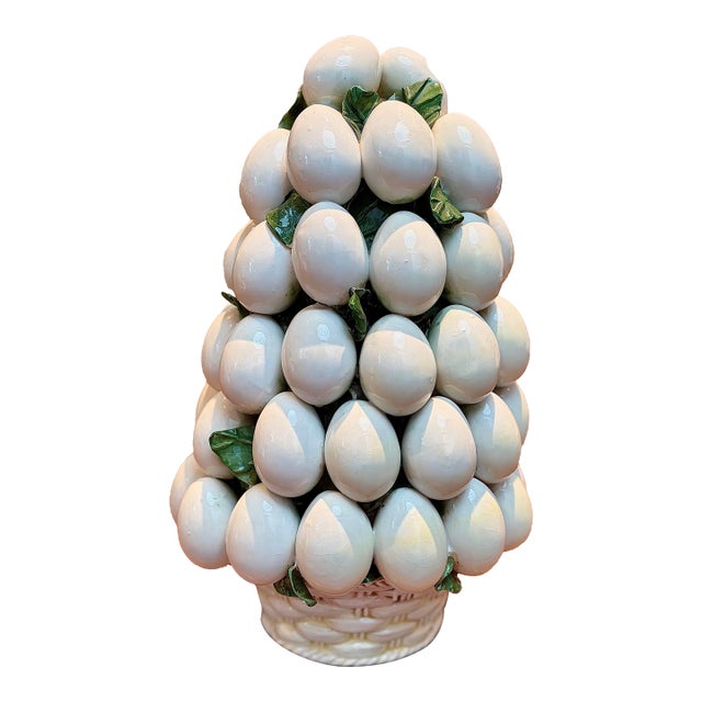 Vintage Italian Majolica Ceramic Egg Topiary Centerpiece For Sale