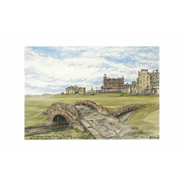 A classic golfer’s view of Scotland’s most iconic landmark, the Swilcan Bridge on the 18th hole of the Old Course at St...