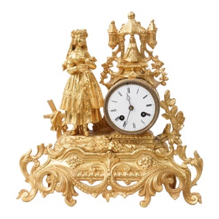 Antique 19th-Century French Gilt Metal Figural Mantel Clock (Circa 1880s) For Sale