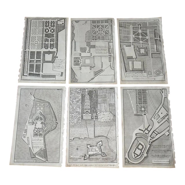 Antique 18th C. Palatial Garden Plan Imperial Folio Copperplate Engravings - Set of 6 For Sale