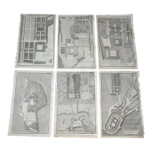Antique 18th C. Palatial Garden Plan Imperial Folio Copperplate Engravings - Set of 6