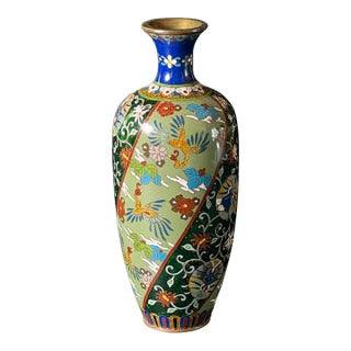 Antique Japanese Meiji Cloisonné Vase - Phoenix & Aventurine Goldstone, 7" For Sale