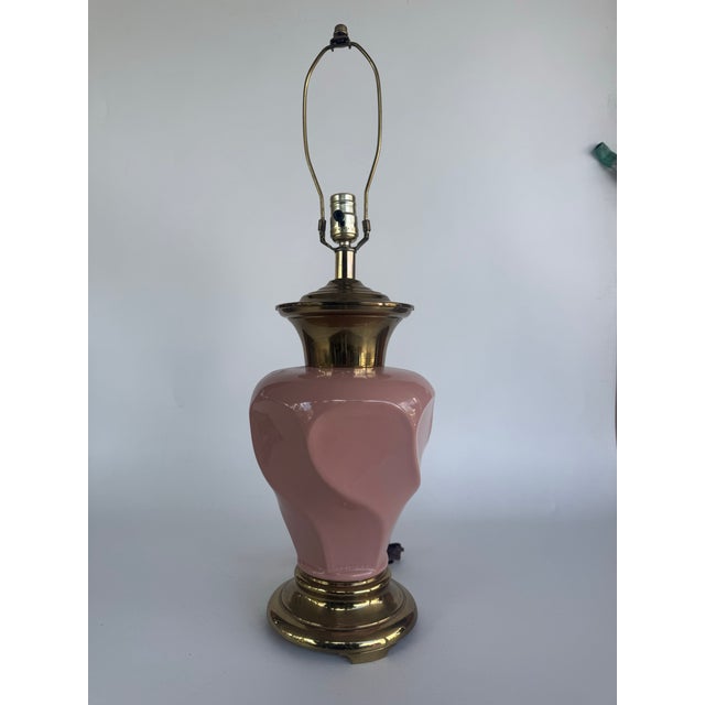 Postmodern Vintage 1980's Pink Ceramic Lamps With Brass Base. For Sale - Image 3 of 9