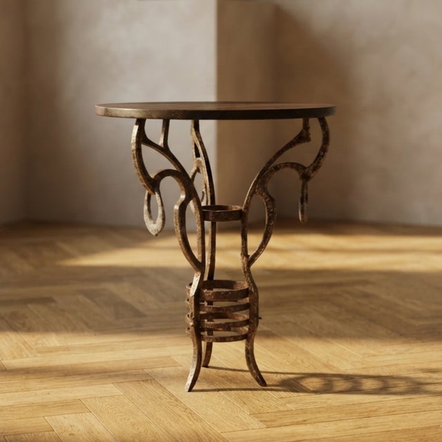 Vintage Round Side Table with Wrought Iron Base, 1980s For Sale - Image 10 of 10