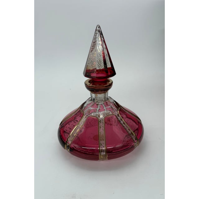 Glass Bohemian Red Perfume Bottle With Gilt Accents For Sale - Image 7 of 12