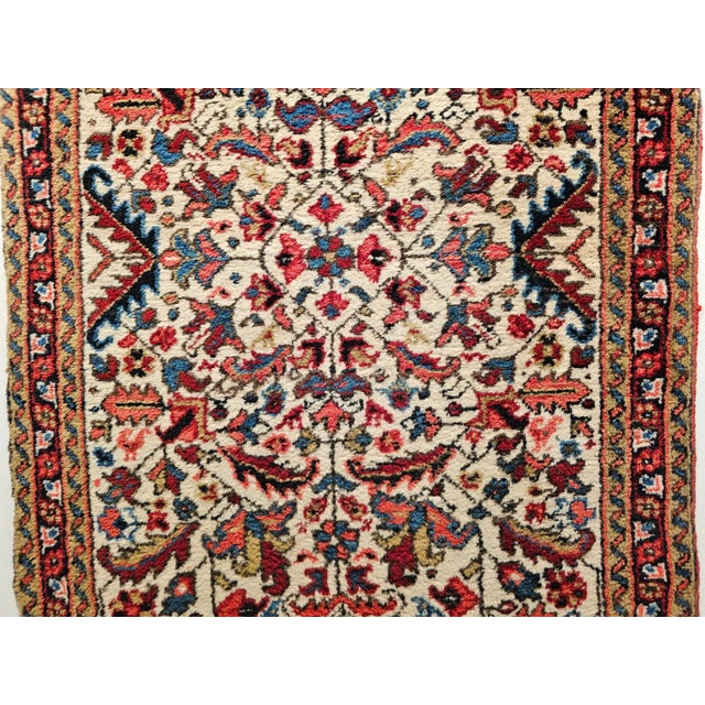 Mid 20th Century Vintage Persian Heriz Runner, Handwoven Wool, Allover Geometric Pattern, Ivory & Red, 3’ X 9’ For Sale - Image 5 of 6
