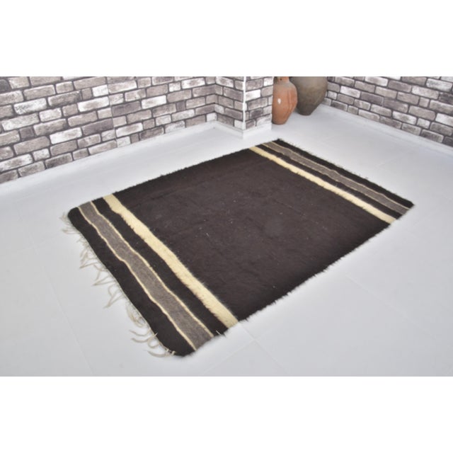 Turkish Black Vintage Anatolian Angora Wool Rug For Sale - Image 3 of 10