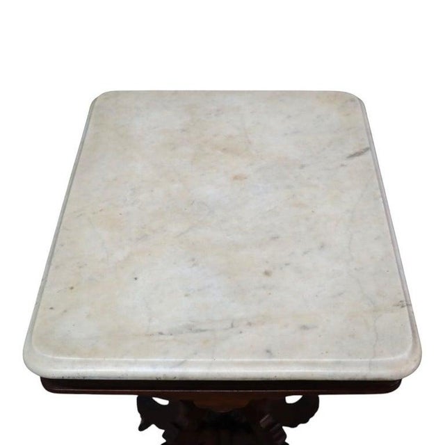 Brown Antique Eastlake Carved Walnut Square Marble Top Table C1890 For Sale - Image 8 of 11