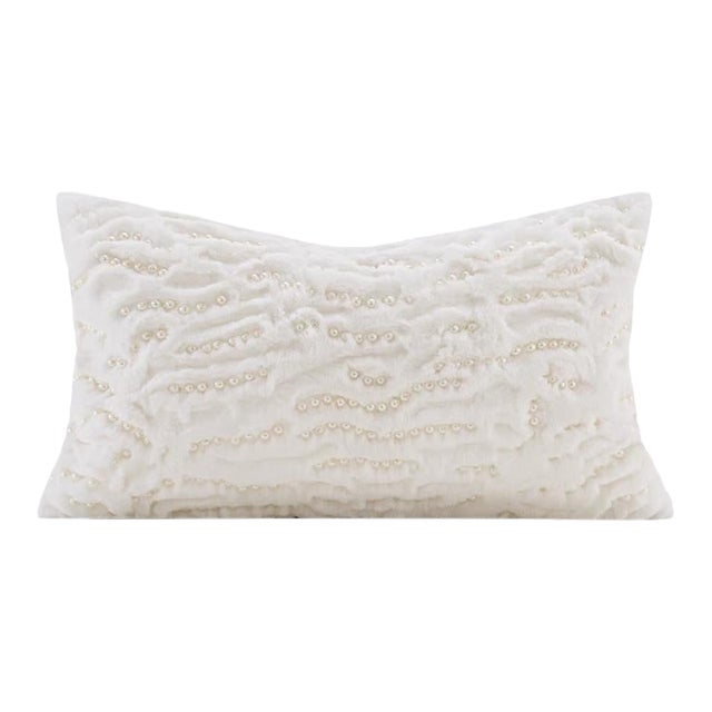 Pearl-Decorated Imitation Rabbit Fur Waist Pillow For Sale