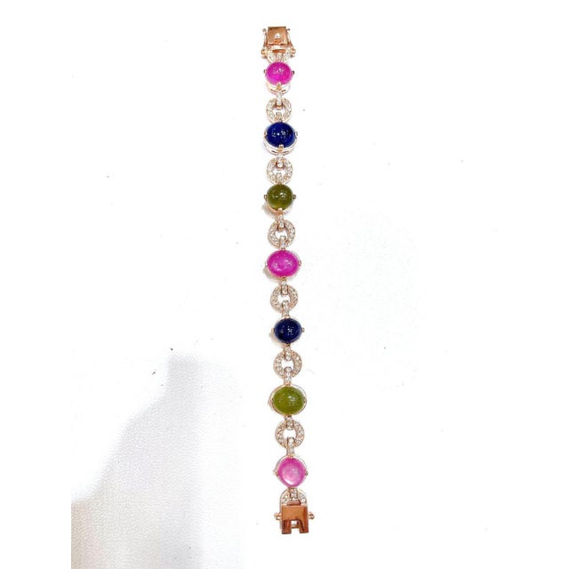Pink Bochic "Capri" Vintage Ruby & Multi Color Fancy Sapphire Bracelet - 18K & Silver For Sale - Image 8 of 18