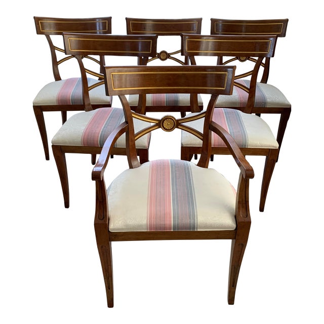 1940s Vintage Baker Furniture Regency Klismos Style Dining Chairs - Set of 6 For Sale