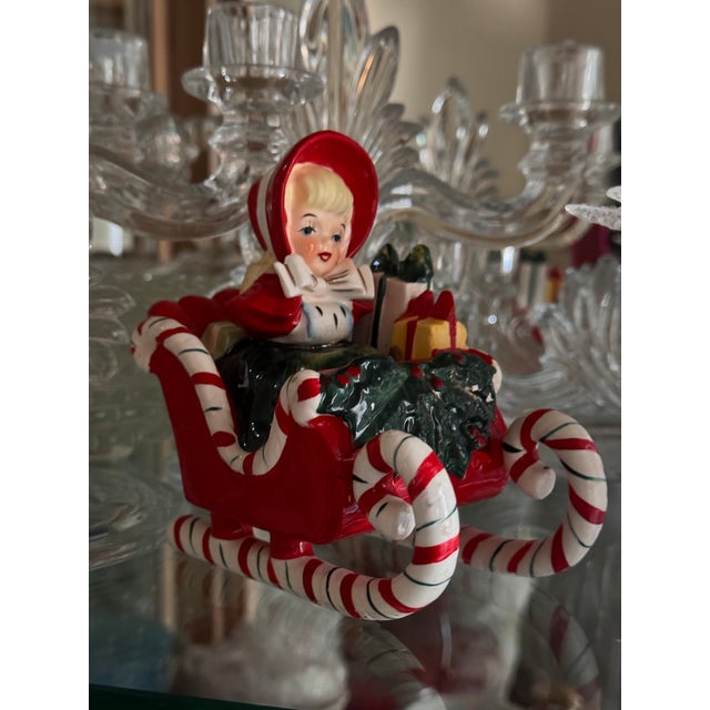 1956 Lefton Ceramic Shopper Girl in Sleigh For Sale - Image 9 of 12