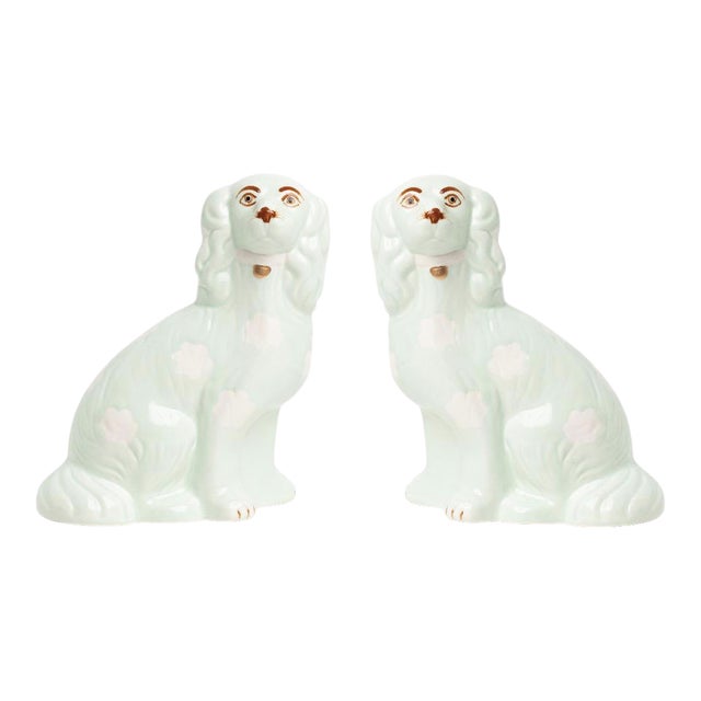 Staffordshire-Style Dogs in Pale Green, Medium - a Pair For Sale