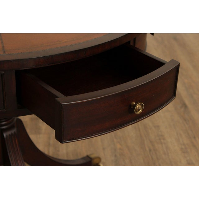 Ethan Allen Regency Style Round Leather Top Mahogany Rent Table For Sale - Image 11 of 18