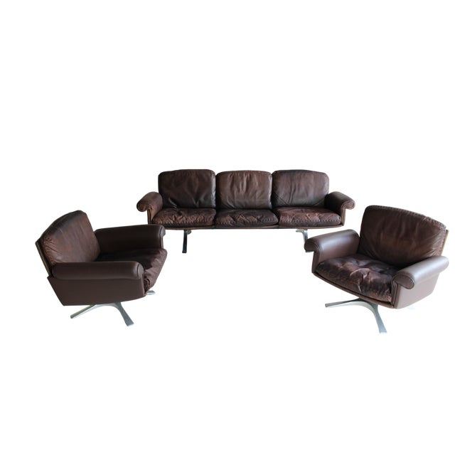 Brown DS 31 Leather Lounge Set from de Sede, 1970s, Set of 3 For Sale - Image 8 of 8