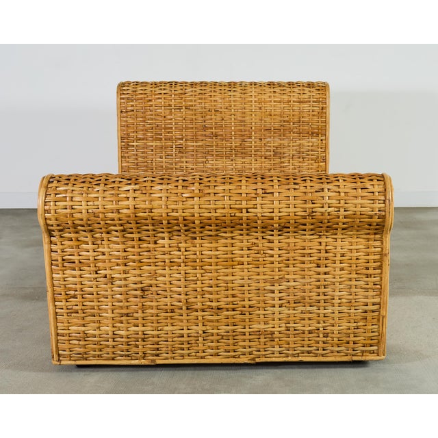 A luxurious, and rare woven rattan wicker and split bamboo bed by Ralph Lauren Home in an Organic Modern style. The design...