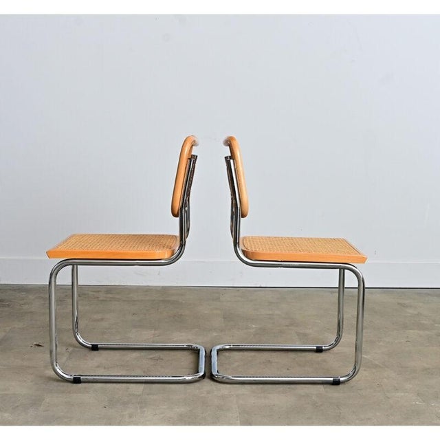 Bauhaus Pair of Italian Vintage Breuer Cesca Style Side Chairs With Cane Seats For Sale - Image 3 of 14