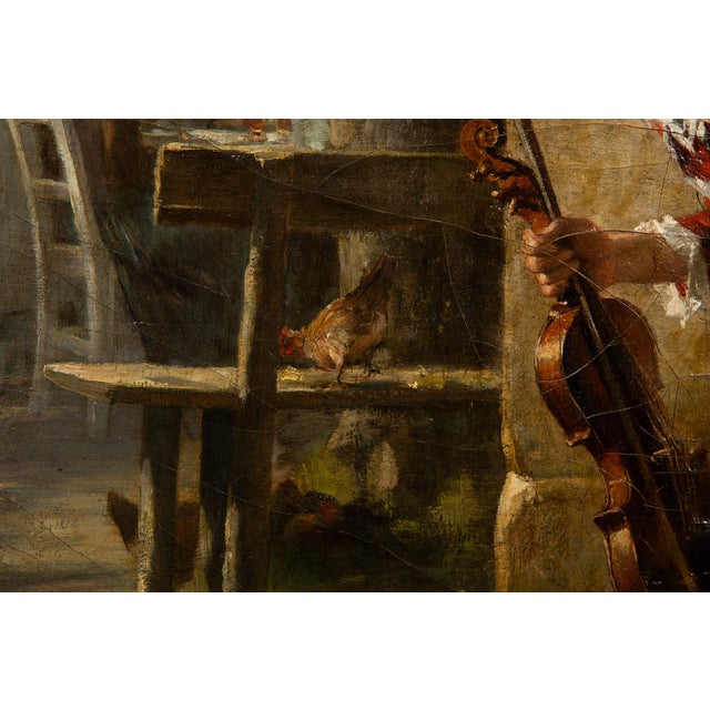 19th Century German Antique Oil Realist School Painting “The Blind Fiddler" For Sale - Image 11 of 12