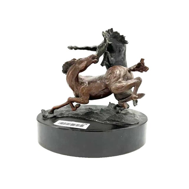 Paul Fairlry Canadian, Guelph, Ontari (1948-1991) Fighting Horses Bronze sculpture 10x10x7 inches Sugned and dated 80 UNIQUE