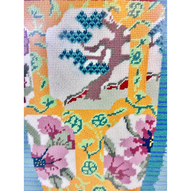 Vintage Framed Chinoiserie Hand Made Needlepoint Asian Vase Wall Art For Sale - Image 4 of 5