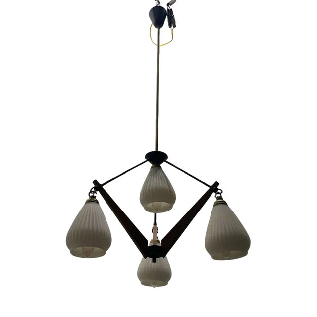 Vintage Opaline Glass Chandelier, 1950s For Sale