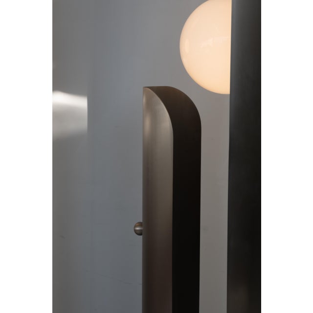 1970s Postmodern Tall Bruched Stainless Steel Metal Double Glass Globe Floor Lamp - a Pair For Sale In New York - Image 6 of 9