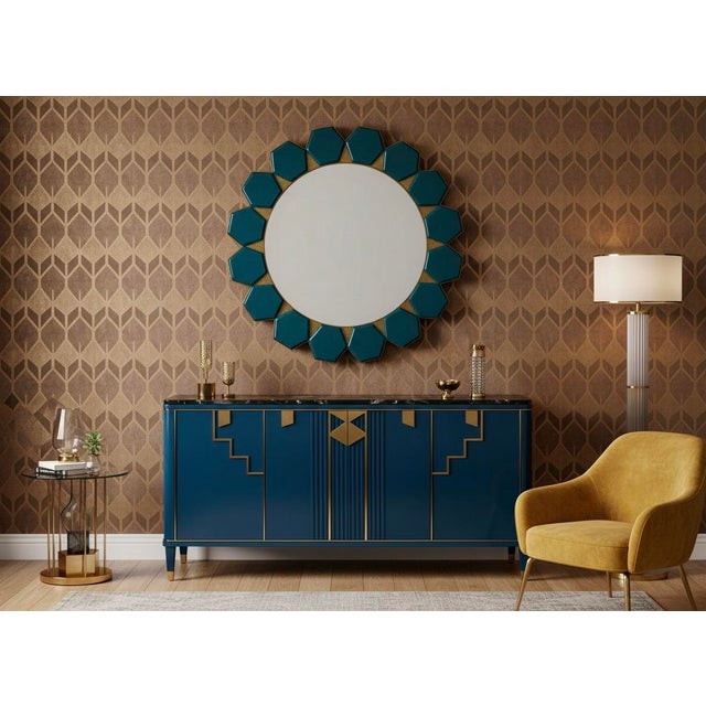 Art Deco Wall Mirror in Murano Blue Glass and Brass, 2000 For Sale - Image 9 of 11