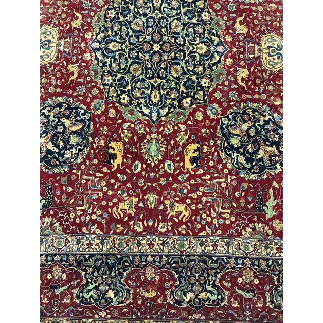 Mid 20th Century Vintage Hand-Knotted Persian-Style Pictorial Hunting Scene Rug For Sale - Image 5 of 12