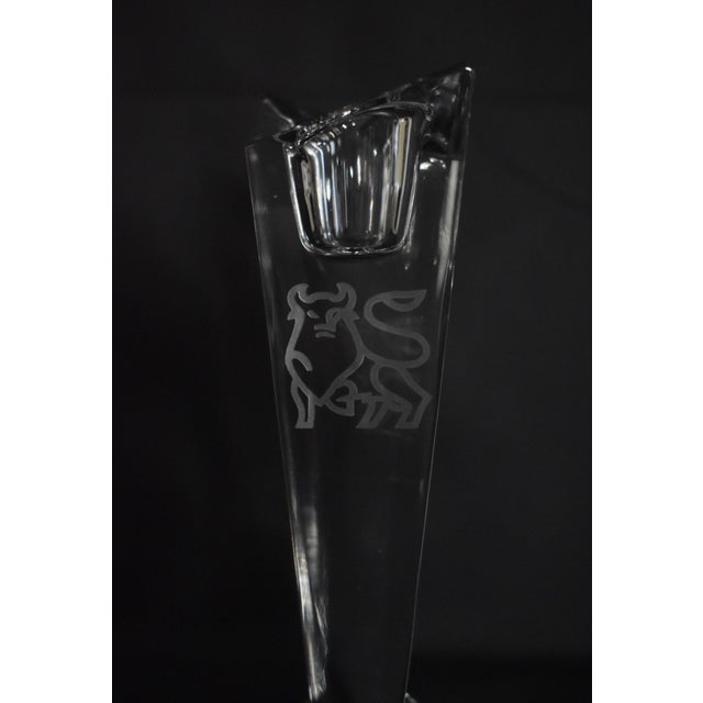 Glass Rosenthal Crystal Madison Candlesticks Vintage Merrill Lynch Etched Bull Pair For Sale - Image 7 of 15