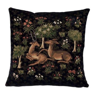 Medieval Stags II Tapestry Cushion With Feather Filler - 46x46cm (18"x18") For Sale