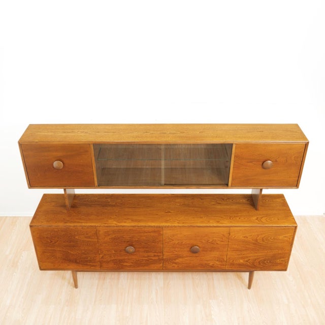 Brown Large Mid Century Credenza and Hutch For Sale - Image 8 of 15
