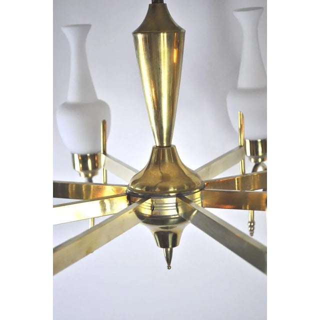 Mid-Century Brass and Opaline Glass Chandelier, 1950s For Sale - Image 11 of 15