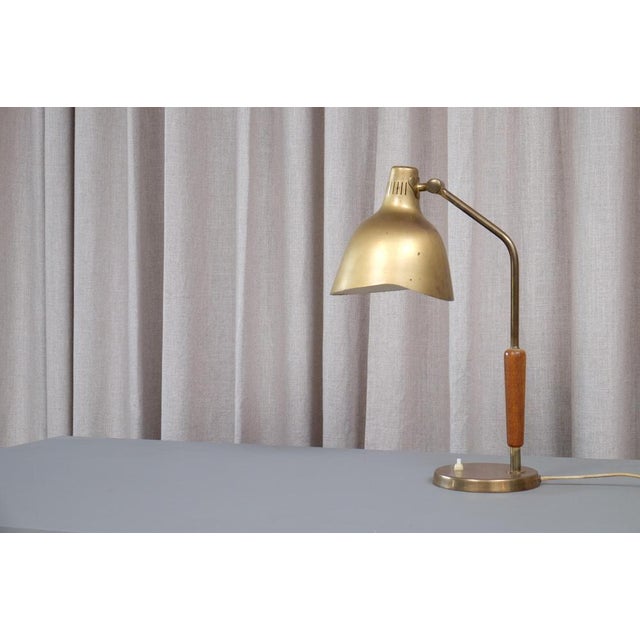 Wood Brass Table Lamp attributed to Carl-Axel Acking, Sweden, 1950s For Sale - Image 7 of 15