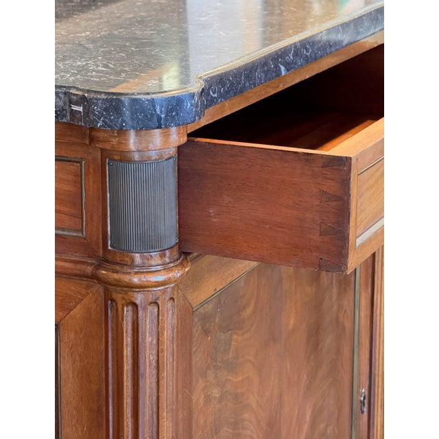 Wood 19th Century Louis XVI Mahogany Cabinet With Marble Top For Sale - Image 7 of 14