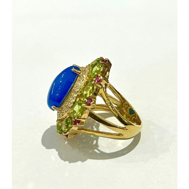 Bochic “Capri” Vintage Blue Opal, Peridot & White Topaz Ring - 18K Gold & Silver Indulge in elevated Mediterranean glamour...
