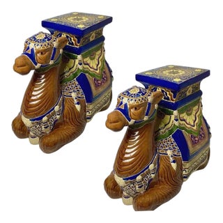 Vintage Ceramic Camel Garden Seats-a Pair For Sale