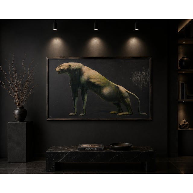 Contemporary Silent Lion Minimalist Painting by Lado Gorgadze For Sale - Image 3 of 8