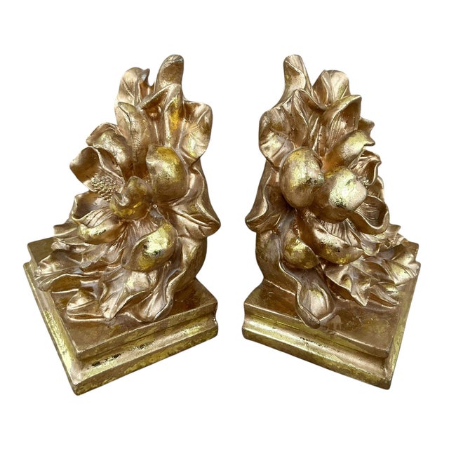 Gold Pair of 1980s Floral Form Bookends For Sale - Image 8 of 12