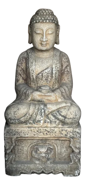 Chinese Distressed Brown Gray Stone Sitting Meditation Buddha Statue