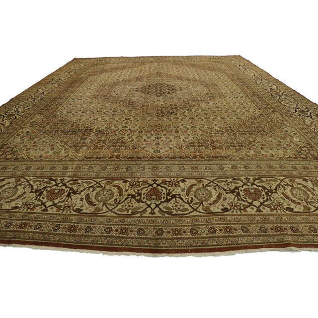 Rustic Late 19th Century Persian Tabriz Rug, 12'11 X 17'09 For Sale - Image 3 of 11